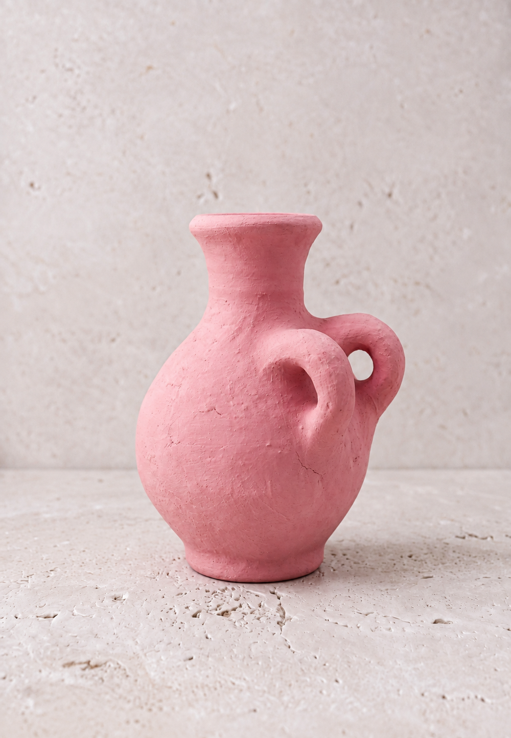 Coral pink amphora vase by Casarin, matte ceramic with two small handles